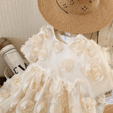 Fashion Baby Girl Princess 3D Flower Dress Infant Toddler Child Bow Vestido Short Sleeve Party Birthday Frock Baby Clothes 1-10Y