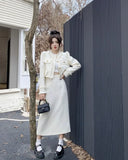 Fashion Two Piece Sets Womens Outfits Plaid Tweed Blazer Female Long Sleeve Jacket and Skirt Set