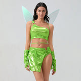 New Women Halloween Fairy Costume Deluxe Tank Tops Panty Skirt Arm Sleeves With Fairy Wings Cosplay Party Outfits S M L - www.sixcolors.us