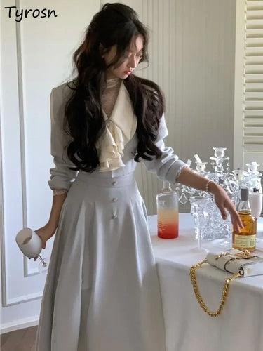 Skirt Jacket Sets Women Elegant Sweet Simple Fashion Tender Ruffles Autumn Design Korean Style Empire Cozy Leisure Temperament