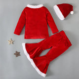 Christmas Costume For Kids Girls Santa Claus Toddler Baby Red Xmas Clothes Set Party Merry Christmas Text Embroidery Red Outfits