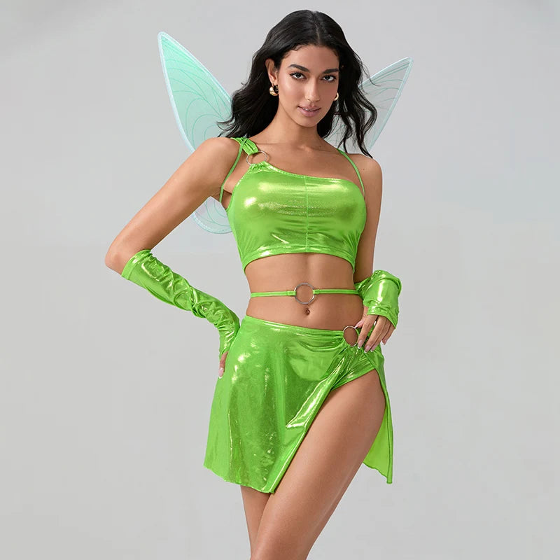 New Women Halloween Fairy Costume Deluxe Tank Tops Panty Skirt Arm Sleeves With Fairy Wings Cosplay Party Outfits S M L - www.sixcolors.us