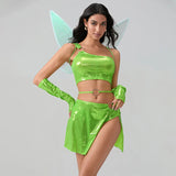 New Women Halloween Fairy Costume Deluxe Tank Tops Panty Skirt Arm Sleeves With Fairy Wings Cosplay Party Outfits S M L - www.sixcolors.us