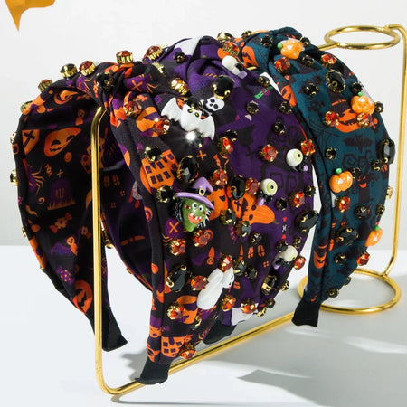 Hot Sale New Halloween Fashion Printing Fabric Diamond Resin Geometric Headband Trend Hair Accessories - www.sixcolors.us