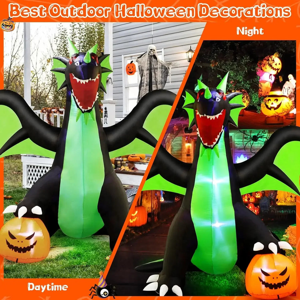 Halloween Inflatable Dragon Outdoor Decorations : 9FT Large Blow Up Yard Dragon with Pumpkin and LED Lights for Halloween Fun - www.sixcolors.us
