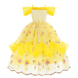 Disney Belle Princess Dress for Girl Kids Floral Ball Gown Child Cosplay Bella Beauty and The Beast Costume Halloween Party - www.sixcolors.us