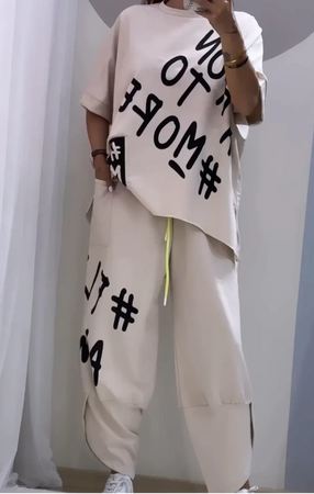 Two Piece Set Women - www.sixcolors.uss Short-Sleeved T-Shirts Wide Leg Pants Letter Printed Loose Casual Clothes Tracksuit Outfits Hip Hop Style - www.sixcolors.us
