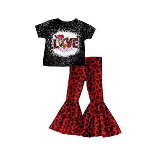 Valentine’s Day Kids Girl Clothes Set Newborn Infant Outfits Long Sleeve Children Letter Sweatshirt + Flare Pants Clothing
