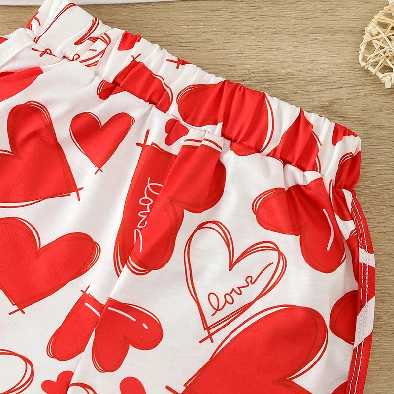 SHUING Kids Girl Valentine s Day Outfits Sleeveless Heart Tops Love Shorts 2Pcs Girls Summer Clothes
