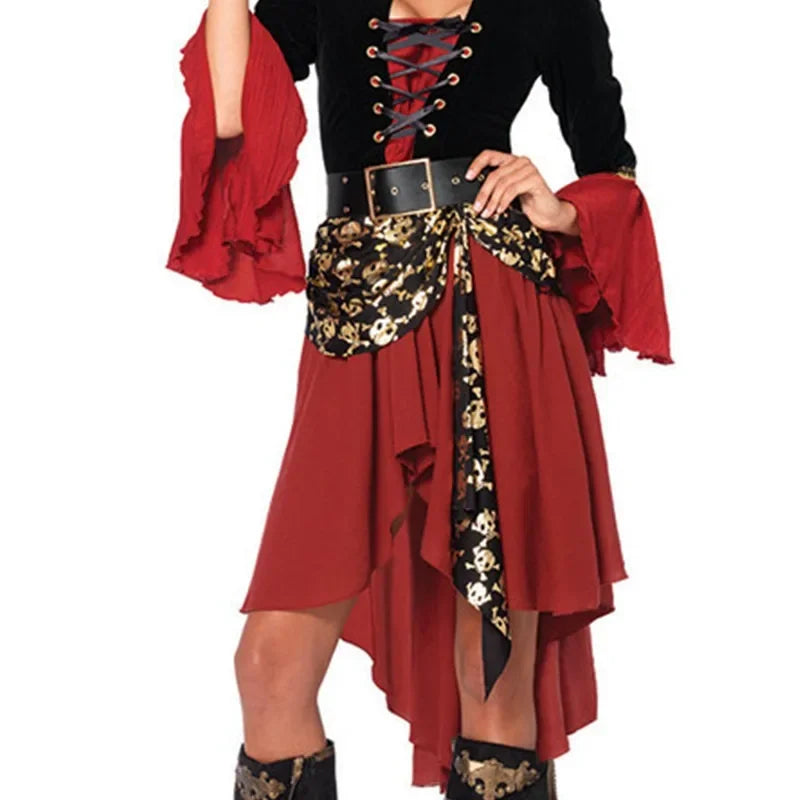 Halloween Women Costume Sets Masquerade Red Pirate cos Captain Jack Adult Female Pirates of the Caribbean Performance Clothes - www.sixcolors.us