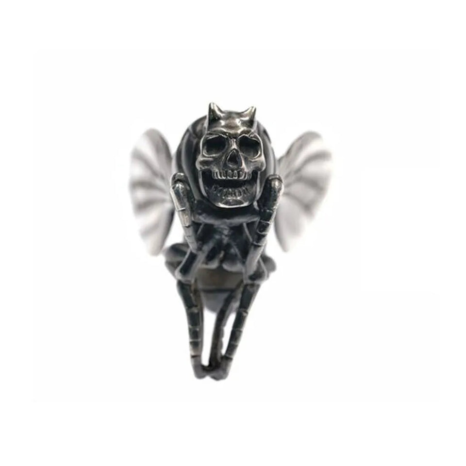 White Brass Bee Skull Nacklace Key Ring  EDC Bead DIY Personality Pendant Creative Man Keychain Outdoor Tool Accessories Stylish