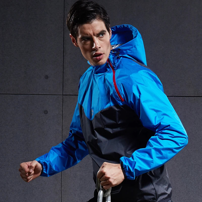 VANSYDICAL Running Jacket Men Pullover Hooded Long Sleeve Sportswear Gym Fitness Training Weight Loss Sweating Sauna Sport Shirt