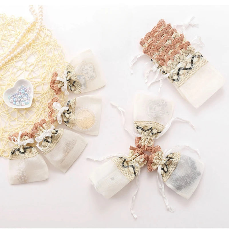 1pcs Beige Drawstring Gift Small Hole Lace Bag Wedding Candy Jewelry Souvenir Packing Storage Bags for Guests Ornaments Box - www.sixcolors.us