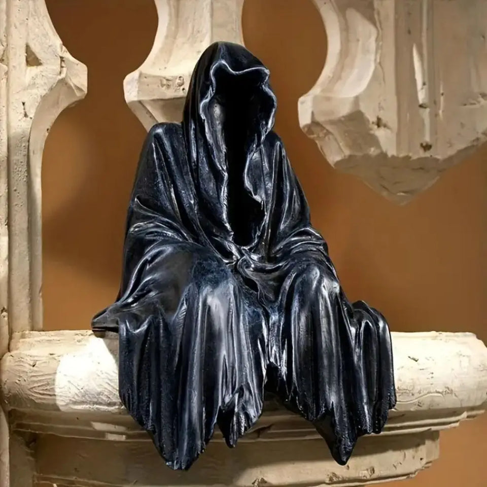 Horror Gothic Black Robed Sitting Garden Sculpture Halloween Decor Black Clothes Mysterious Master Ornament - www.sixcolors.us