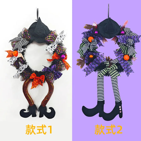 Cross-Border New Arrival Halloween Wreath Door Hanging Wreath Skull Haunted House Decoration Pendant Ghost Festival Horror Party - www.sixcolors.us