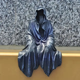 Horror Gothic Black Robed Sitting Garden Sculpture Halloween Decor Black Clothes Mysterious Master Ornament - www.sixcolors.us