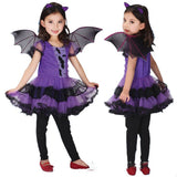 Halloween Girls Purple Bat Dress Kids Fancy Cosplay Vampire Demon Costume With Wing Headwear Carnival Witch Role Play Clothes - www.sixcolors.us
