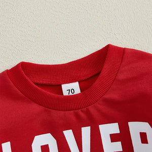 Baby Boy Valentine’s Day Outfits Long Sleeve Sweatshirt Heart Print Pants Set Toddler Clothes