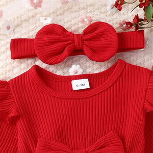Valentine s Day Baby Girl Cute Outfit Heart Print Ruffled Bowknot Bodysuit Romper Jumpsuit Infant Clothes