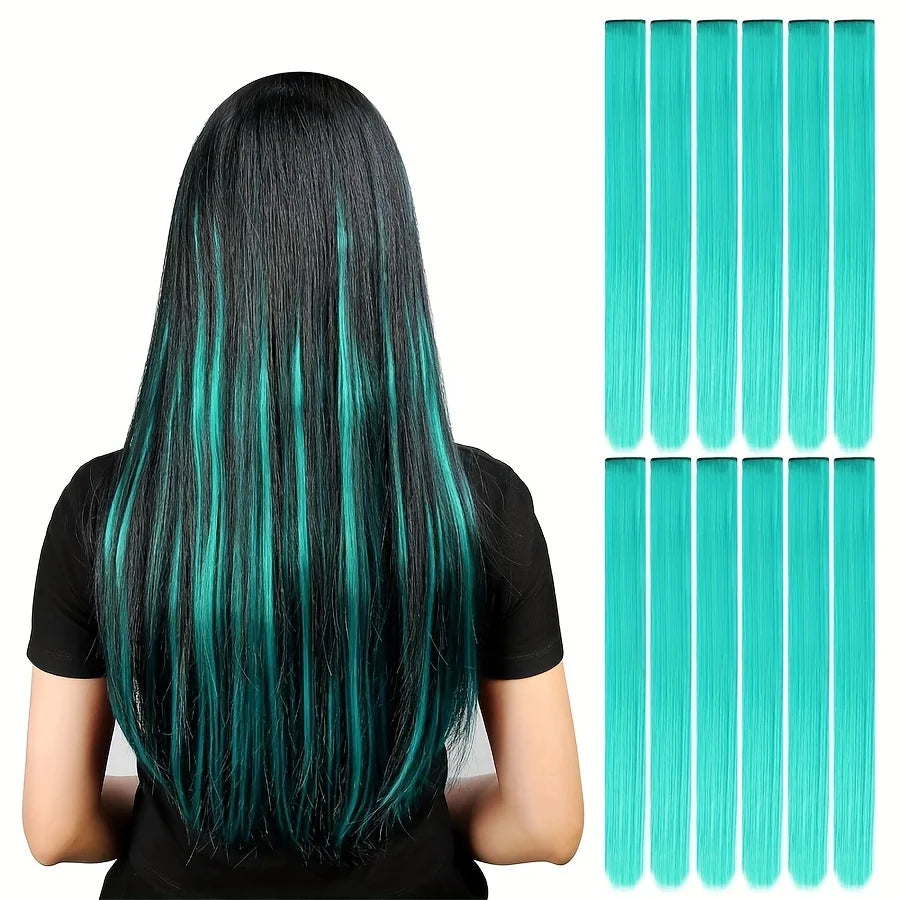 12pcs Colorful Clip In Straight Hair Girls 18 Inch Y2K Multi-Color Straight Hair Hairpieces For Party Halloween Cosplay Hair - www.sixcolors.us