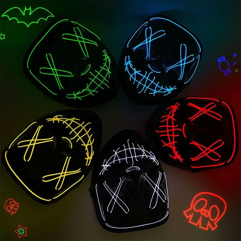 Cosmask Halloween Neon Mask Led Mask Masque Masquerade Party Masks Light Glow In The Dark Funny Masks Cosplay Costume Supplies - www.sixcolors.us