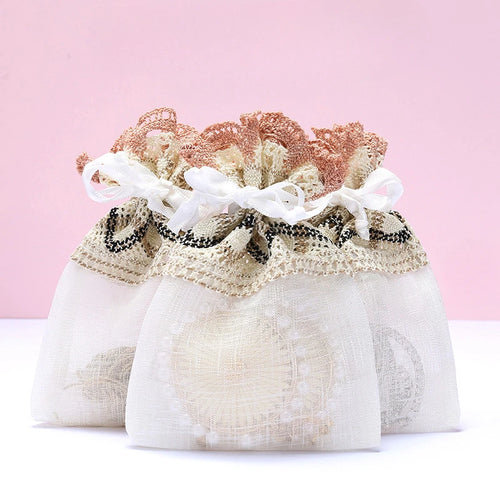 1pcs Beige Drawstring Gift Small Hole Lace Bag Wedding Candy Jewelry Souvenir Packing Storage Bags for Guests Ornaments Box - www.sixcolors.us