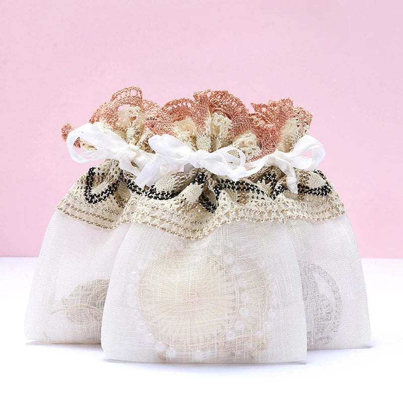 1pcs Beige Drawstring Gift Small Hole Lace Bag Wedding Candy Jewelry Souvenir Packing Storage Bags for Guests Ornaments Box - www.sixcolors.us