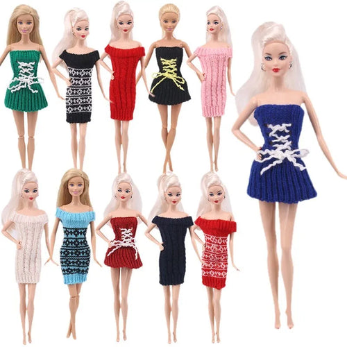 Multicolored Mini Plush Knitted Sweater Fur Coat Doll Accessories Tops Casual Dress Dressing Clothes For Barbiees Doll Kid Toys