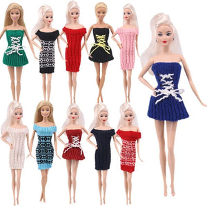 Multicolored Mini Plush Knitted Sweater Fur Coat Doll Accessories Tops Casual Dress Dressing Clothes For Barbiees Doll Kid Toys