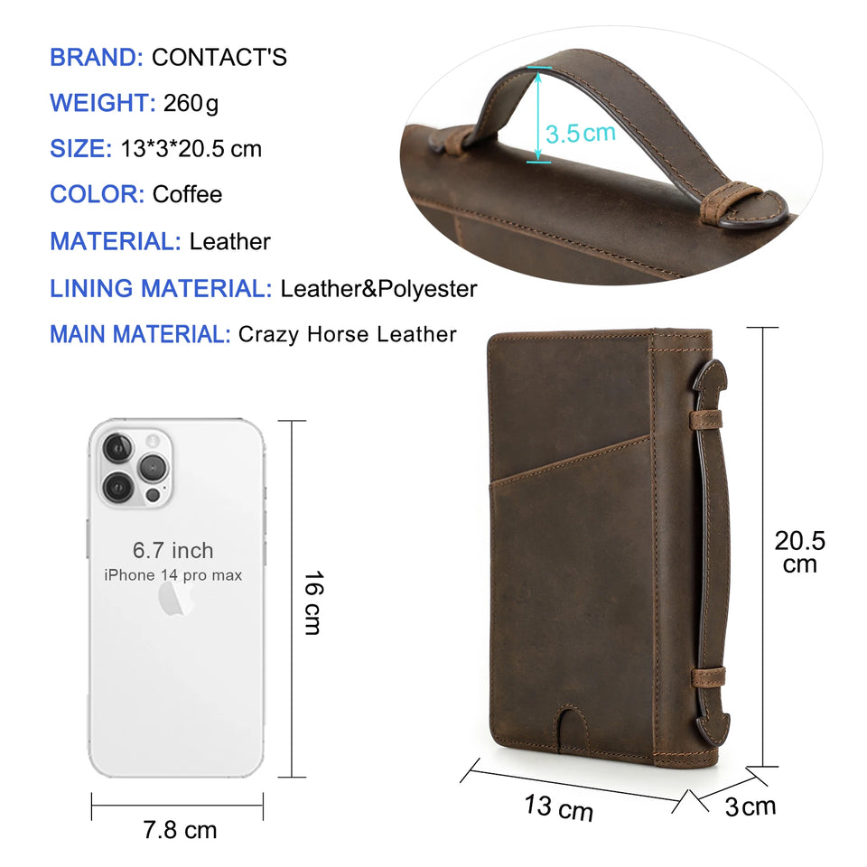 CONTACT'S Genuine Leather Men Passport Wallets Phone Pocket Card Holders Clutch Wallets Male Bags Handbags Travel Passport Cover