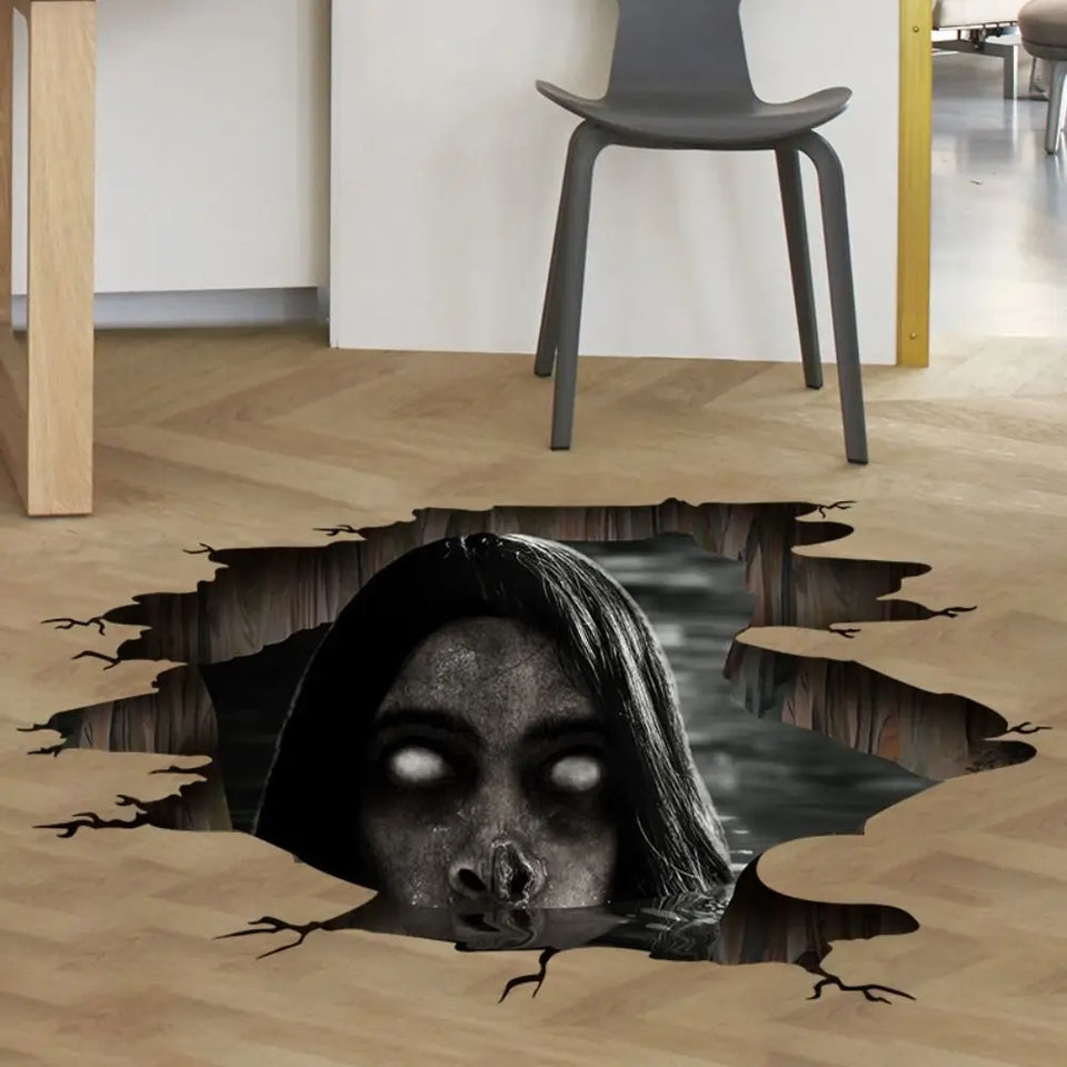Scary Halloween Ghost Floor Stickers PVC Removable Ghost Wall Stickers Waterproof Halloween Wallpaper Decal Haunted House - www.sixcolors.us