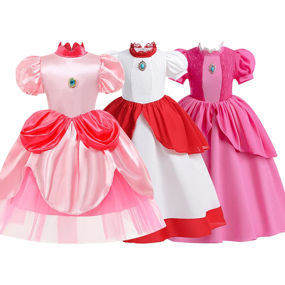 Little Girls Elegant Princess Cosplay Dress Kids Mario Vibrant Color Halloween Carnival Party Costume Suitable Game Role Playing - www.sixcolors.us