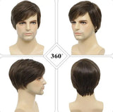 Mens Brown Wig Straight Short Mens Wig Realistic Natural Male Side Part Wigs for Halloween Men Man - www.sixcolors.us