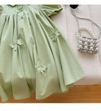 summer A-line baby girls dress princess short sleeve bow patch puff sleeve kids clothes Korean open back vestidos 4 to 16 years