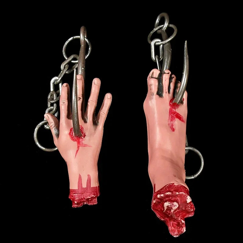 Halloween Iron Chains Hook Hand Feet Haunted House Horror Props Bloody Hands Feet Hanging Ornament Halloween Party Decoration - www.sixcolors.us
