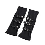 Dark Gothic Metal Buckle Half Open Finger Wristband Gloves Wrist Strap Arm Warmer Punk Cosplay Halloween Costume Accessories - www.sixcolors.us