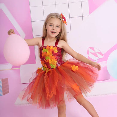 Autumn Fairy Girls Costume Tutu Dress Kids Halloween Tulle Dress Woodland Cosplay Princess Dress Children Festival Costume - www.sixcolors.us