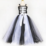 Halloween Skeleton Costume for Kids Girls Day of The Dead Carnival Dress Black White Scary Monster Devil Ghost Reaper Tutu Dress - www.sixcolors.us