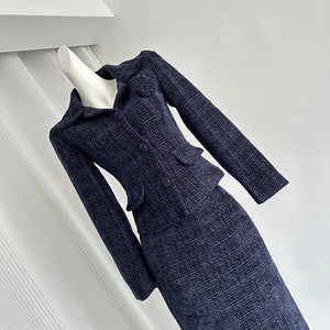 LUZHEN Elegant Casual Checked Slim Jacket Women's Long Skirt 2024 Autumn New Fashion Bodycon Female Social Two-piece Sets AA1798