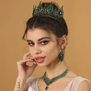 Baroque Queen Green Crown Crystal Tiaras and Crowns for Women Halloween Costume Hair Accessories - www.sixcolors.us