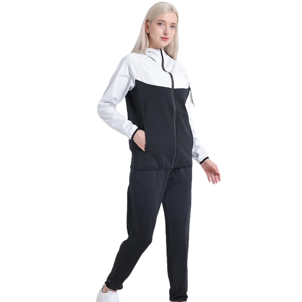 2pcs Women Sweat Sauna Suit Set Full Zip Fitness Sauna Jacket and Leggings The cuffs sweat quickly Sauna Pants