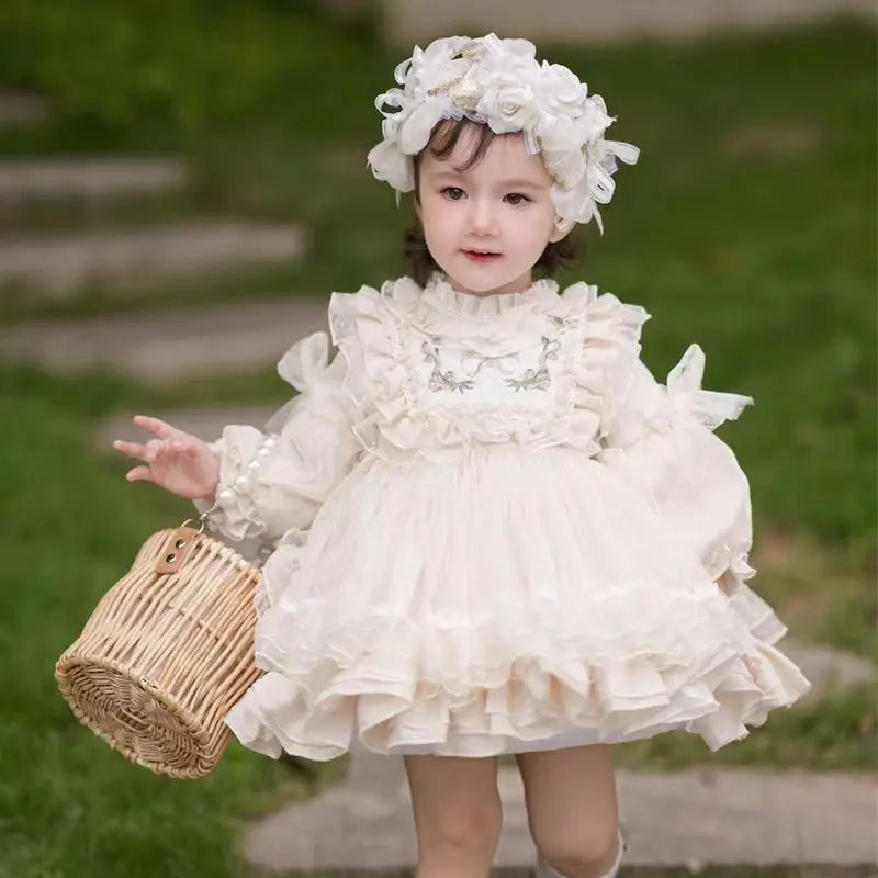 Baby Girl Lolita Princess Dress Toddler Child Vintage Elegant Bow Lace Tutu Vestido Party Birthday Costume Baby Clothes 1-10Y