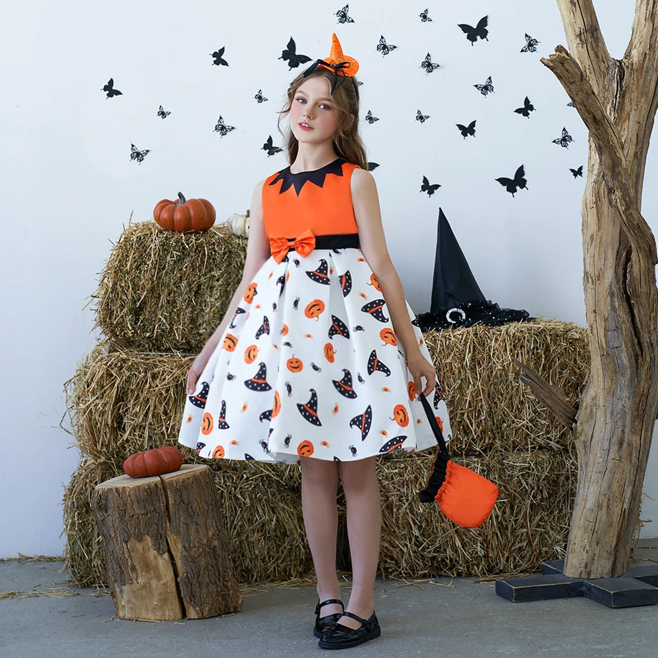 Kids Cosplay Dress For Girls Halloween Costume Festival Carnival Party Ball Gown Children Girl Pumpkin Printed Princess Dresses - www.sixcolors.us