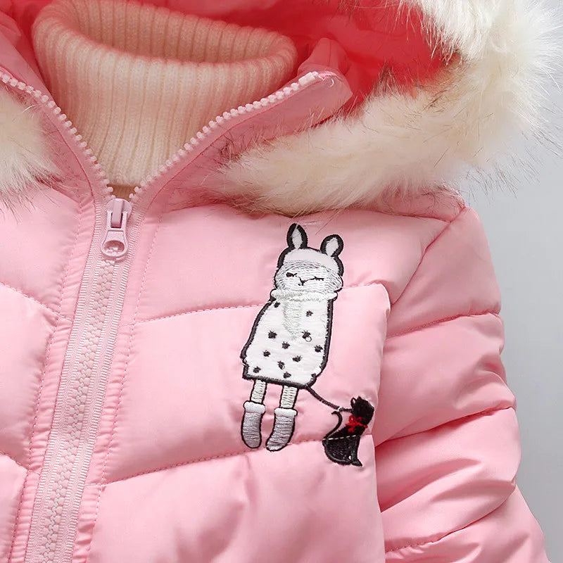 Winter Baby Down Jacket Windproof Hooded Kids Cotton Padded Fashion Costume Warm Girls Clothes Children's Overalls 0 To 3Y