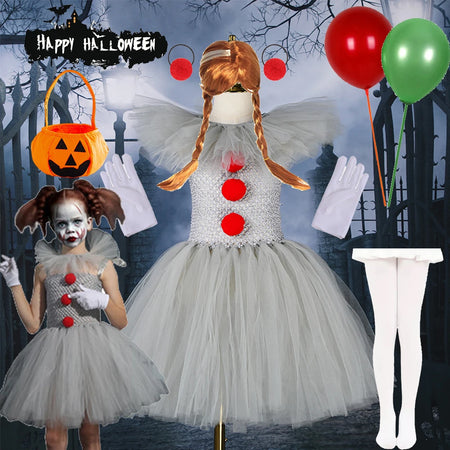 The Clown Returns Halloween Costumes Jester Clown Dress Knitted Skirt Carnival Easter Clothes Halloween Cosplay Costume For Girl - www.sixcolors.us