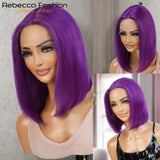 Halloween Cosplay Purple Hair 13x5x1 Transparent Lace Front Human Hair Wigs 180 Density Short Straight Lace Bob Wigs Human Hair - www.sixcolors.us