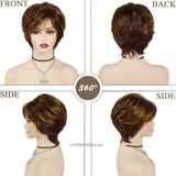 Synthetic Women's Short Pixie Cut Wig Mix Brown Hair Natural Ladies Wig with Bangs Daily Stylish Mommy Wig Cosplay Halloween - www.sixcolors.us