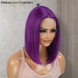 Halloween Cosplay Purple Hair 13x5x1 Transparent Lace Front Human Hair Wigs 180 Density Short Straight Lace Bob Wigs Human Hair - www.sixcolors.us