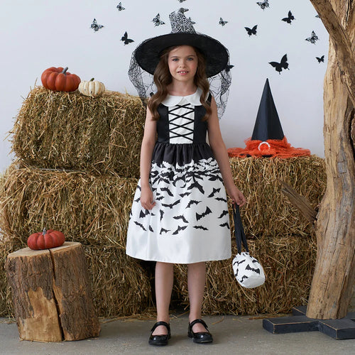 Halloween Black Bat Printed Costumes for Girls Carnival Cosplay Wedding Birthday Princess Party Dresses Christmas Kids Clothing - www.sixcolors.us