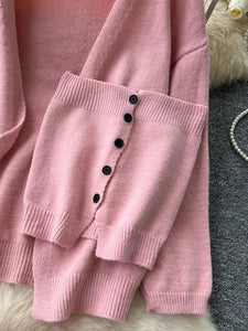 EWQ Women's Sweet Strapless Vest Long Sleeved Knitted Cardigan Jacket+sweater Skirt Y2k Korean Fashion Tide Autumn 2024 SM11652